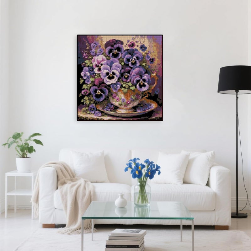 TaeYsck Purple Flowers Stamped Cross Stitch Kits for Beginner, Easy Needlepoint Counted Cross Stitch Embroidery Kits for Adults, 11CT Dimensions Printed Counted Cross Stitch Patterns Arts Craft Kits - Image 4